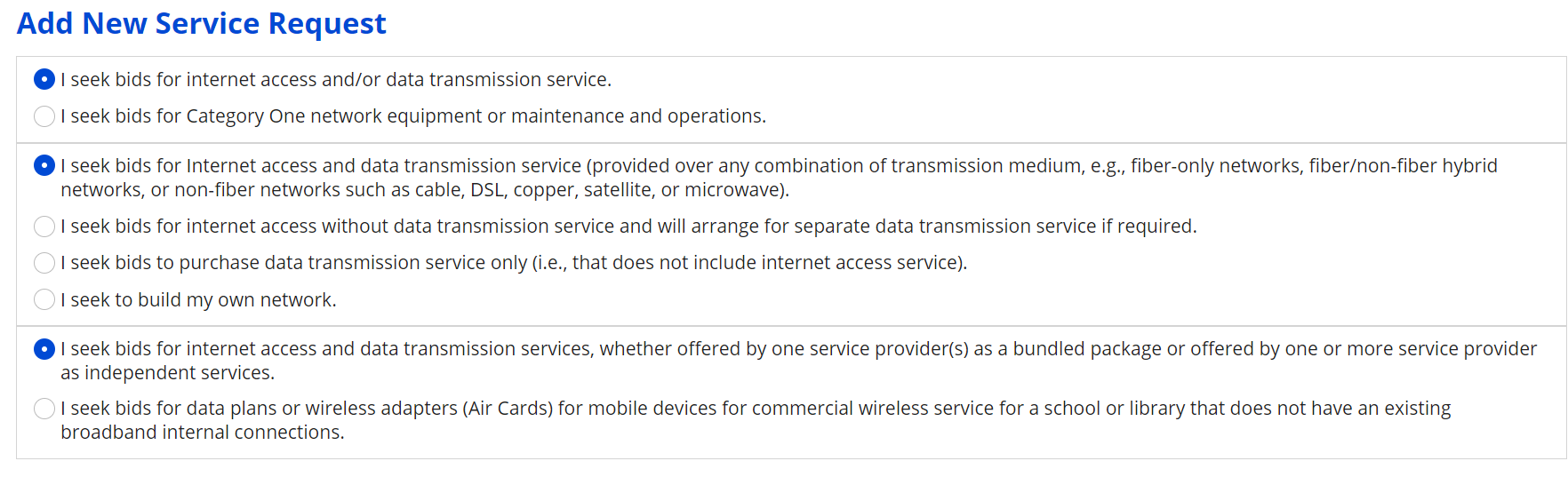 add new service request options